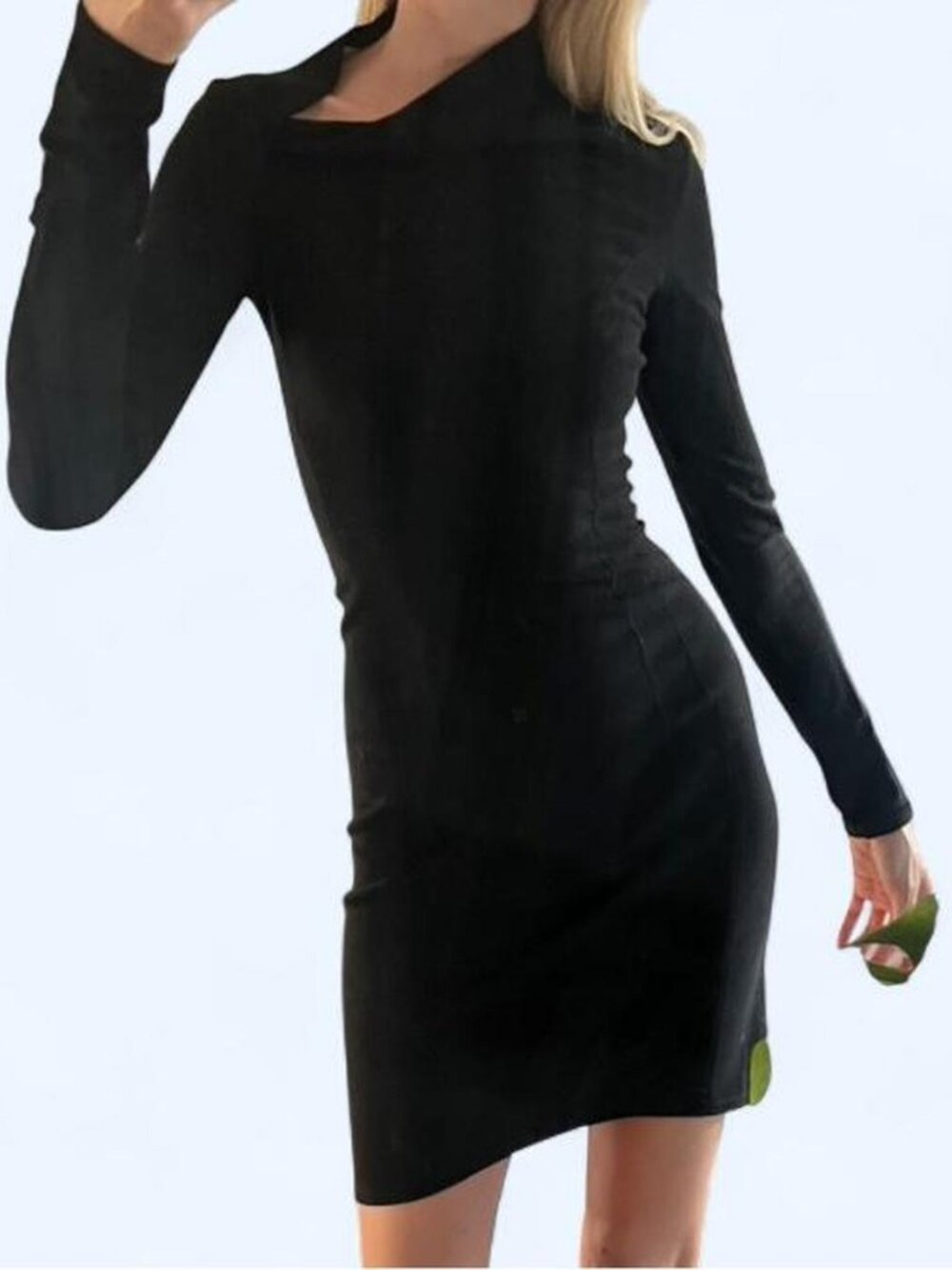 Classic helmut lang Black long sleeve asymmetrical dress that exposes one should